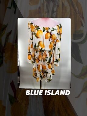 EUC Blue Island Lemon Print Dress